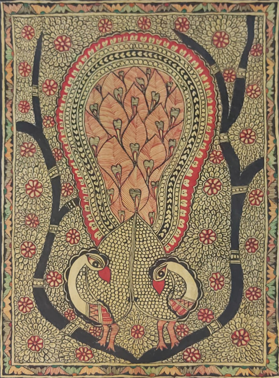 Dancing Peacocks Madhubani Painting for sale