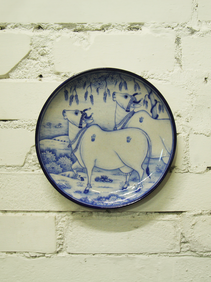 Shop Majestic Cows in Blue Pottery Plates by Shilp Guru Gopal Saini