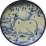 Majestic Cows in Blue Pottery Plates by Shilp Guru Gopal Saini