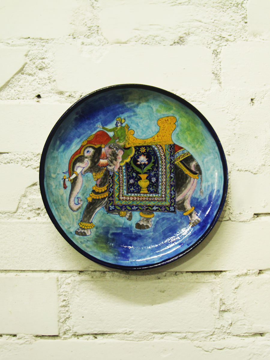 Shop Majestic Elephant in Blue Pottery Plates by Shilp Guru Gopal Saini