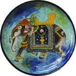 Majestic Elephant in Blue Pottery Plates by Shilp Guru Gopal Saini