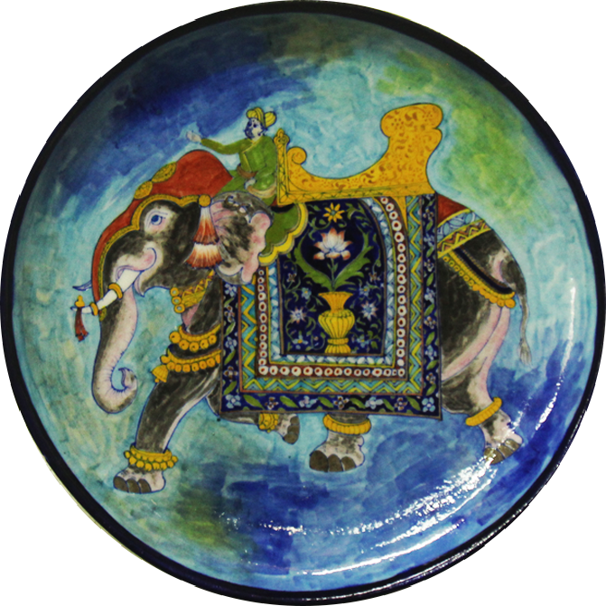 Majestic Elephant in Blue Pottery Plates by Shilp Guru Gopal Saini