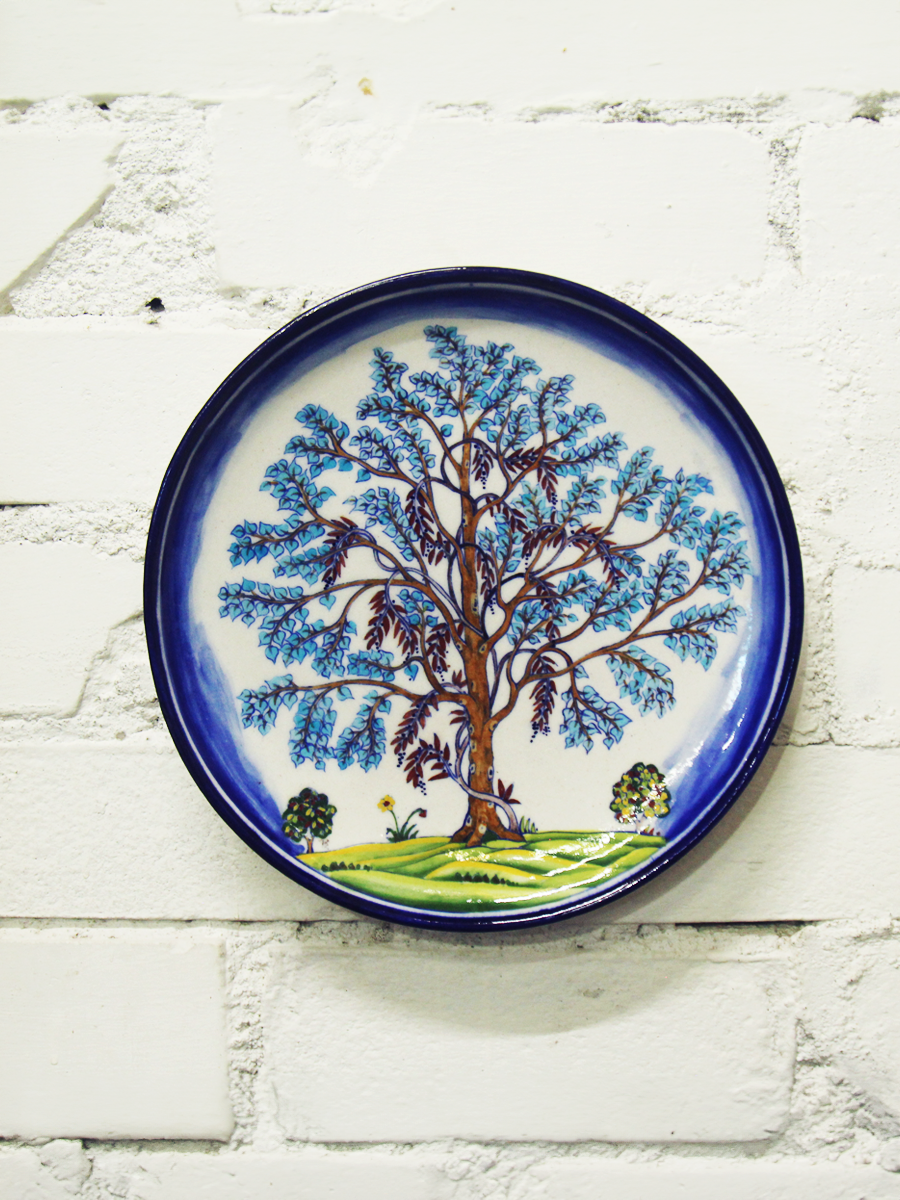 Shop Majestic Tree In Blue Pottery Plate by Shilp Guru Gopal