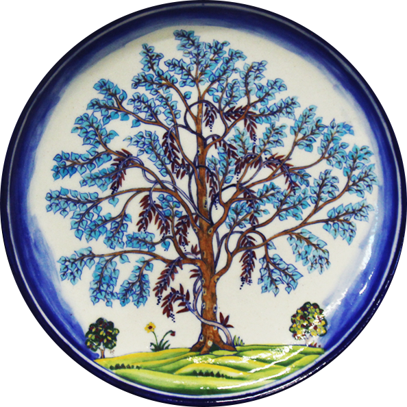 Majestic Tree In Blue Pottery Plate by Shilp Guru Gopal