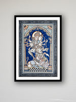 Majestic Valour: The Pattachitra Painting of Goddess Durga on a canvas by Apindra Swain for sale