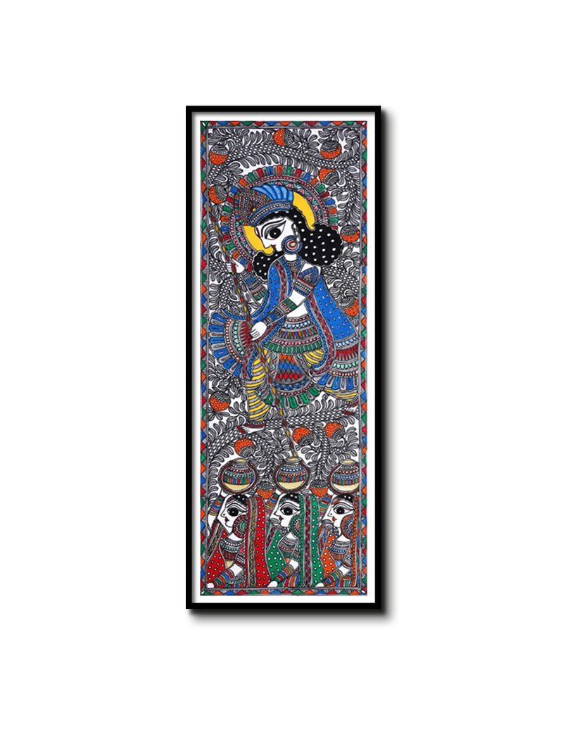 Makhan Chor Krishna in Madhubani Painting by Ambika Devi