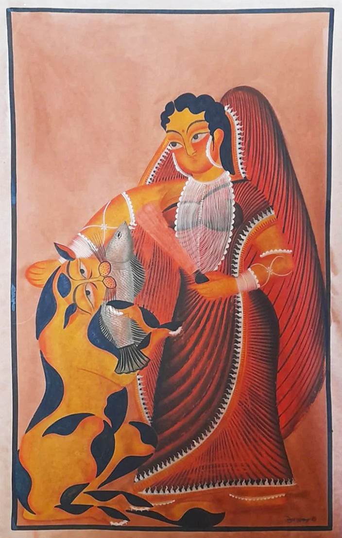 Mischievousness of the Feline Companion: Uttam Chitrakar Kalighat Tales