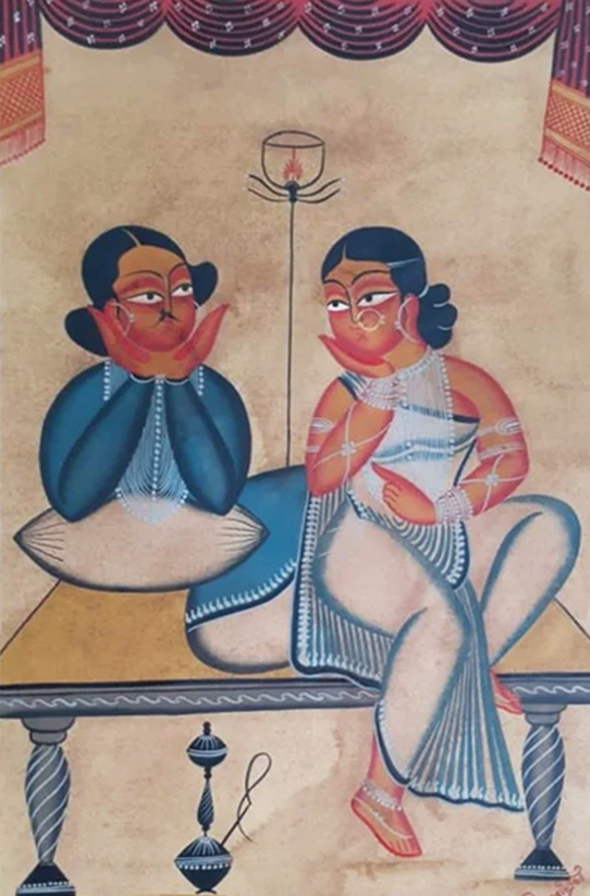 Buy Moments of Husband and Wife:Kalighat painting by  Hasir Chitrakar