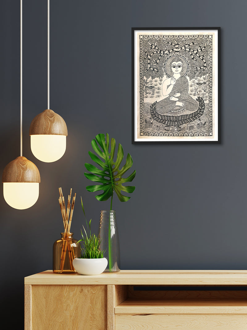 Shop Monochromatic Buddha, Madhubani by Ambika devi