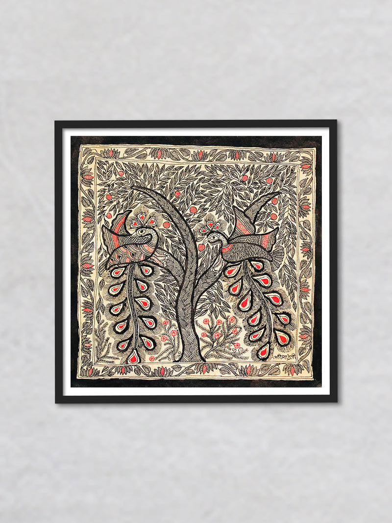 Monochromic beauty – Mystical creature, Madhubani Painting by Ambika Devi