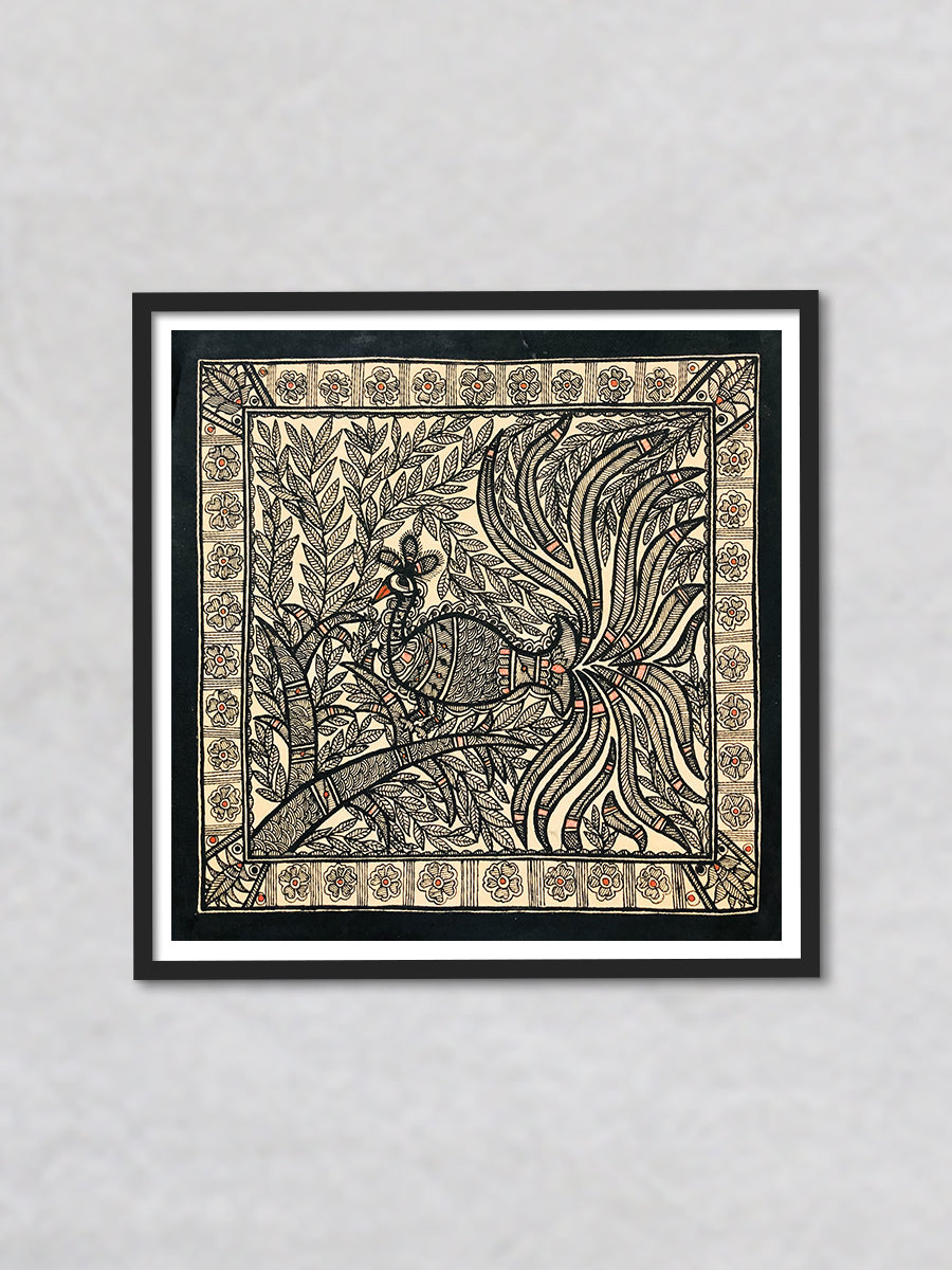 Monochromic elegance – Symphony in Woods, Madhubani Painting by Ambika Devi