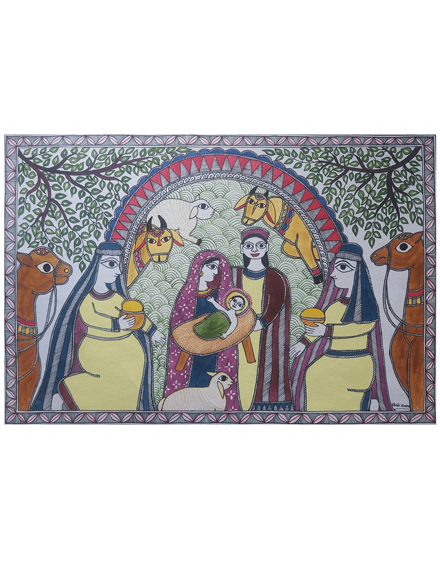 Shop for Mother Mary and Jesus in Madhubani painting by Priti Karn