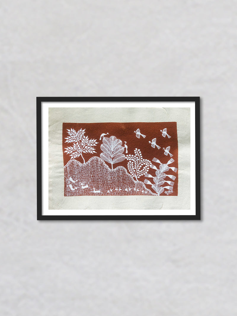 Mountainside, Warli Art by Dilip Bahotha