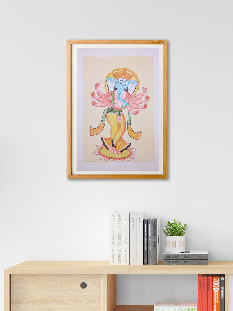 Experience the divine essence of 'The Poetic Lord Ganesh' Kalighat painting tradition by owning a stunning piece from Mystic Reflections - don't miss the opportunity to buy yours today!