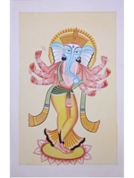 Immerse yourself in the captivating beauty of 'The Poetic Lord Ganesh' Kalighat painting tradition from Mystic Reflections - order your own exquisite piece today!