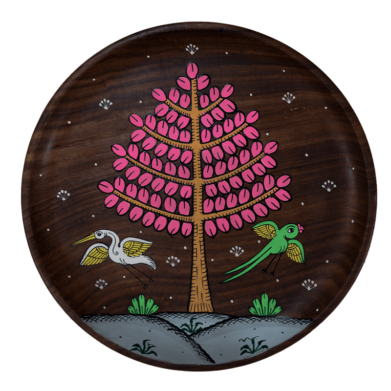  Tree of Life Pattachitra on a Wooden Plate Pattachitra painting by Apindra Swain