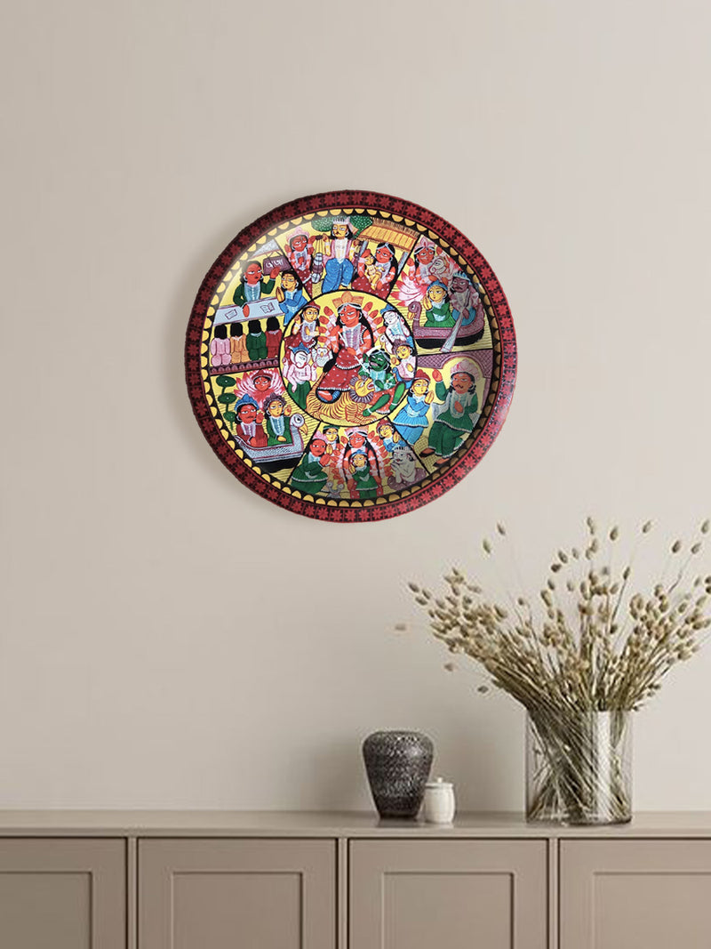 Order Online Maa Durga Kalighat Wooden Wall plates 