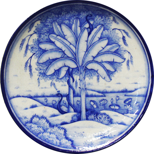 Natural Landscape In Blue Pottery Plate by Shilp Guru Gopal Saini