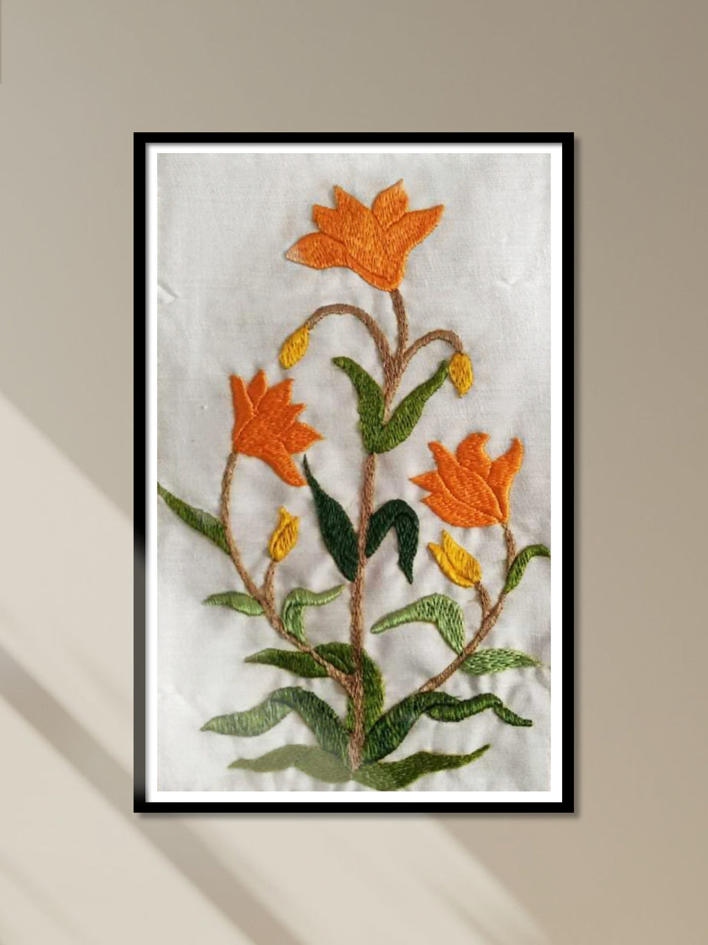 Shop Orange flower In Chamba Rumaal Embroidery by Heena