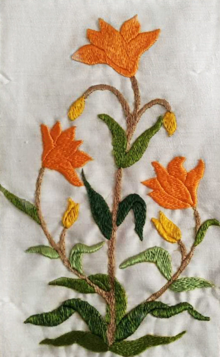 Buy Orange flower In Chamba Rumaal Embroidery by Heena