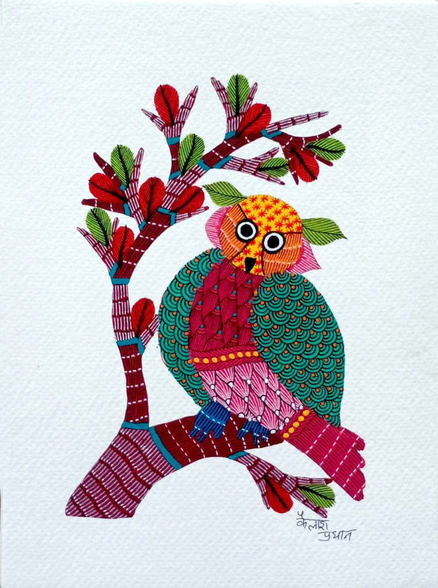 Shop Owl in Gond art by Kailash pradhan