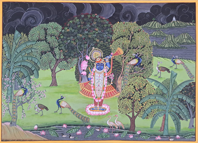 Shrinathji in forest  in Pichwai by Shehzaad Ali Sherani