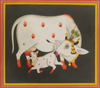 Kamdhenu and her Calf: Pichwai by Dinesh Soni
