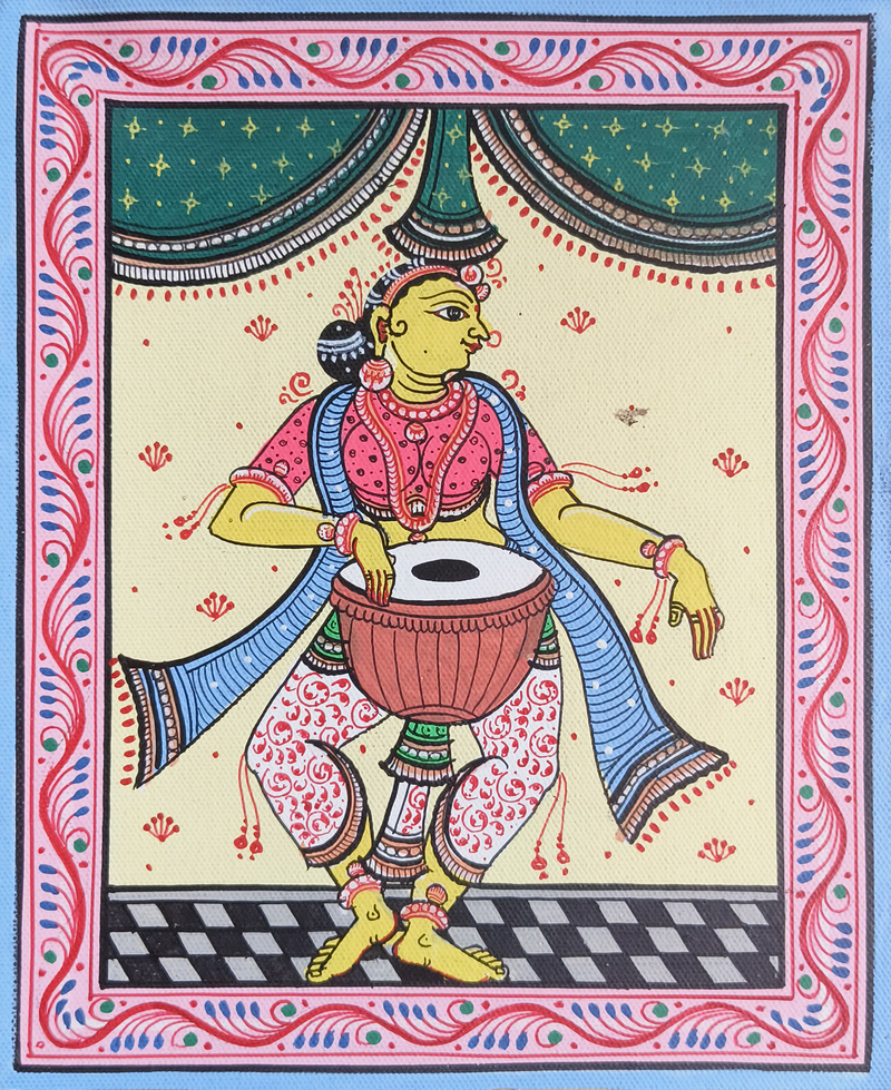 Buy Woman with Drum in Pattachitra by Apindra Swain