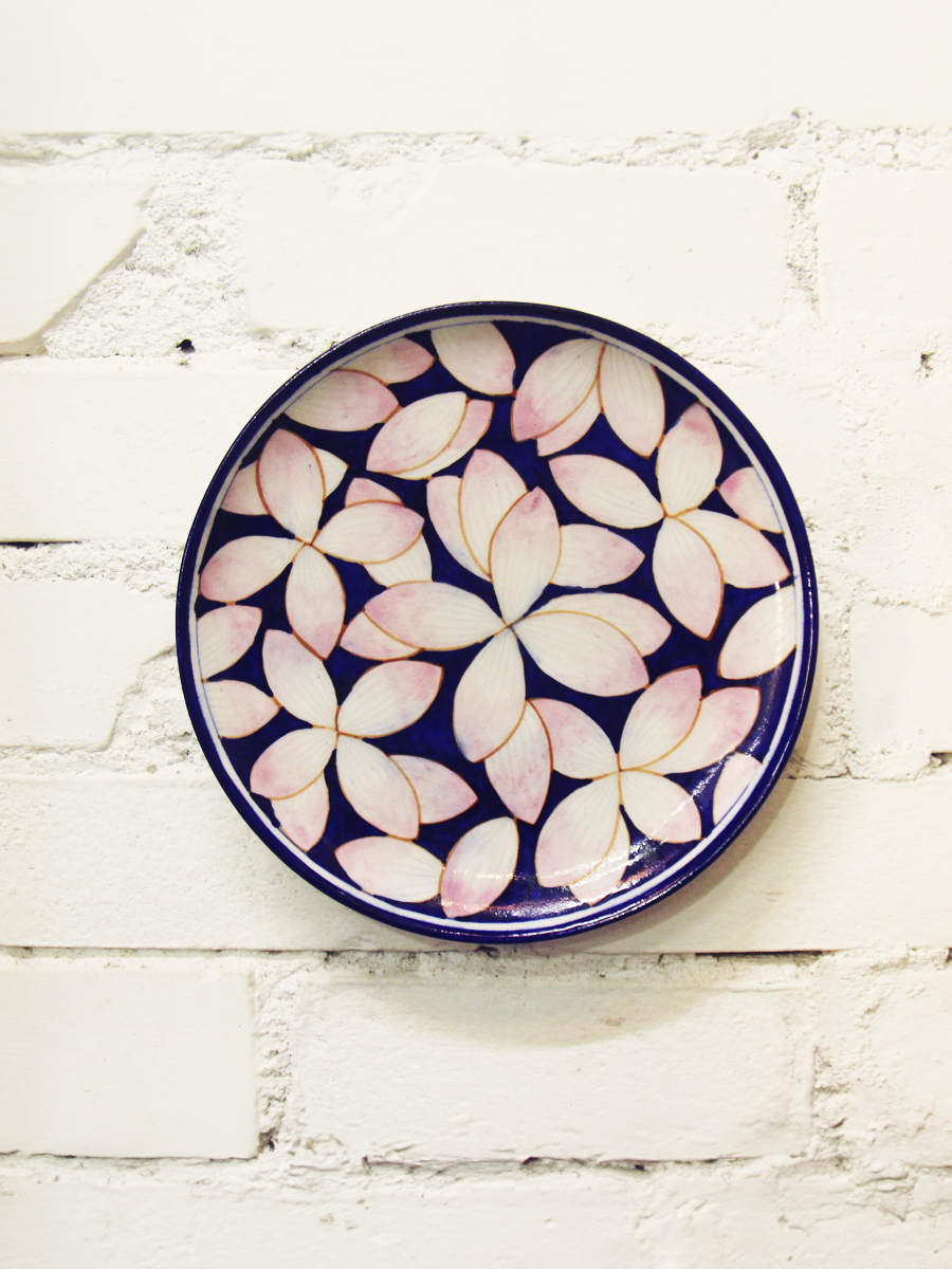 Shop Pale pink petals In Blue Pottery Plate by Shilp Guru Gopal Saini