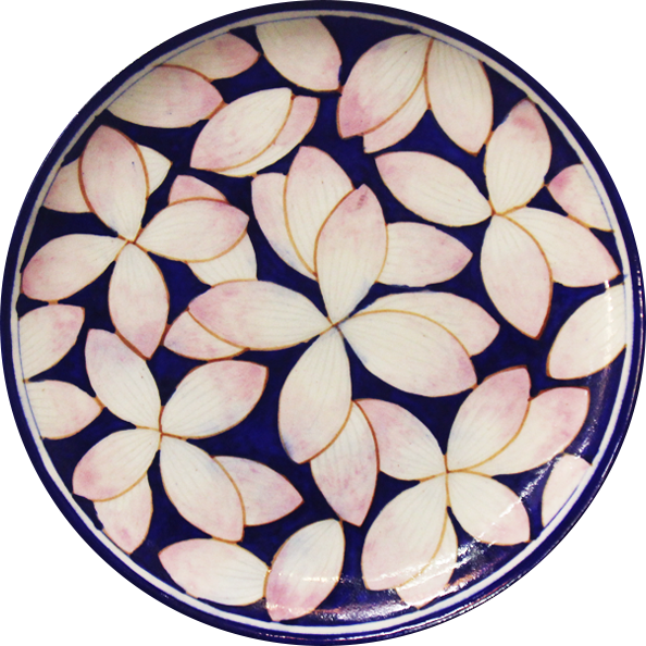 buy Pale pink petals In Blue Pottery Plate by Shilp Guru Gopal Saini