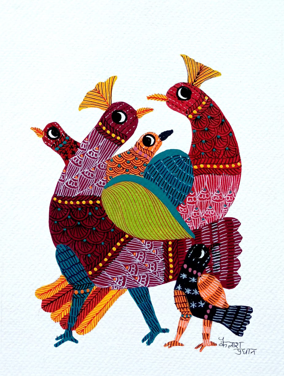 Shop Peacock Symphony: Gond art by Kailash Pradhan