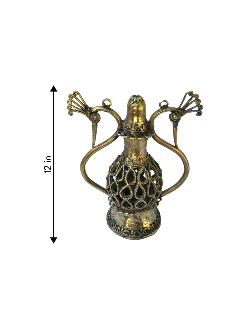 Peacock designed ancient lamp in Dhokra artwork for sale