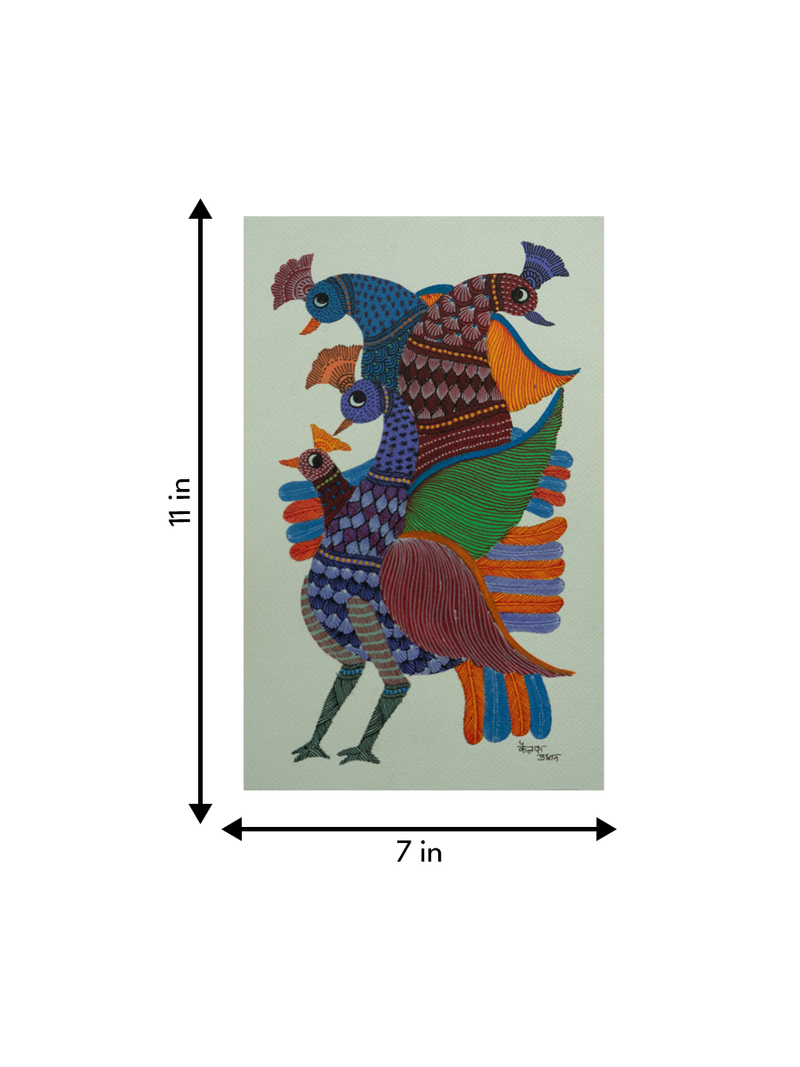 Peacocks in Gond by Kailash Pradhan