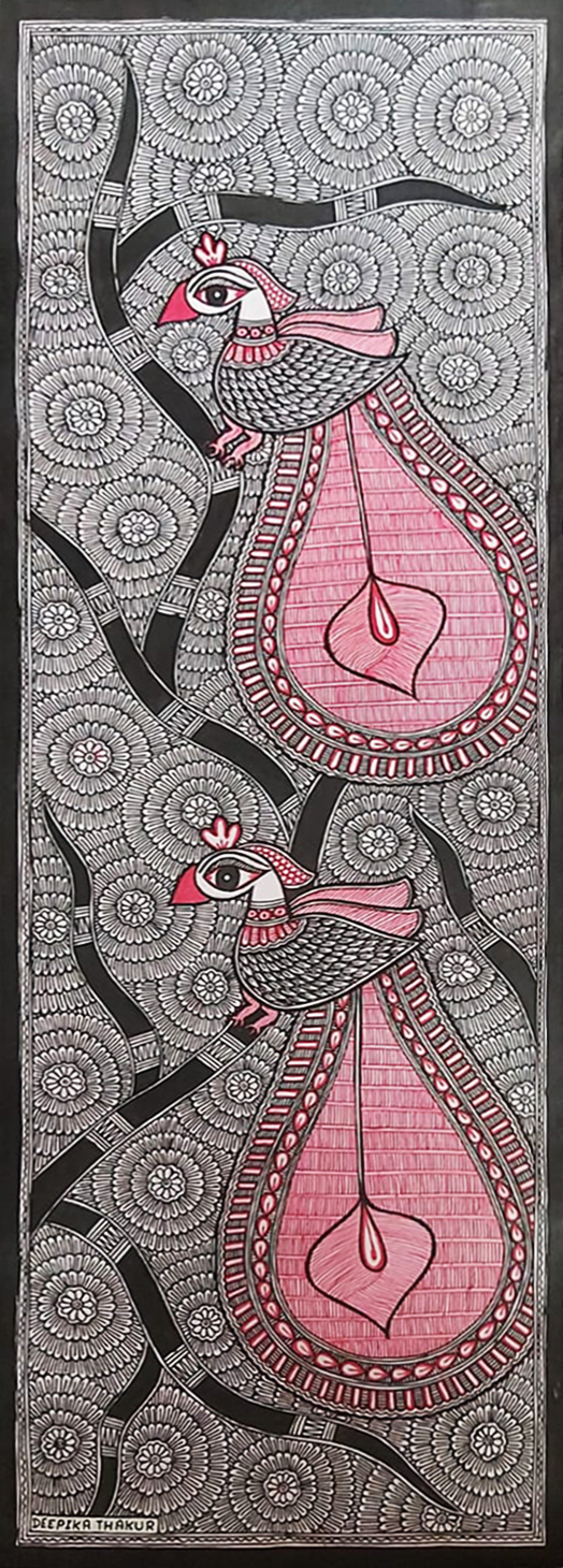 Peacocks on Boughs: Madhubani by Priti Karn