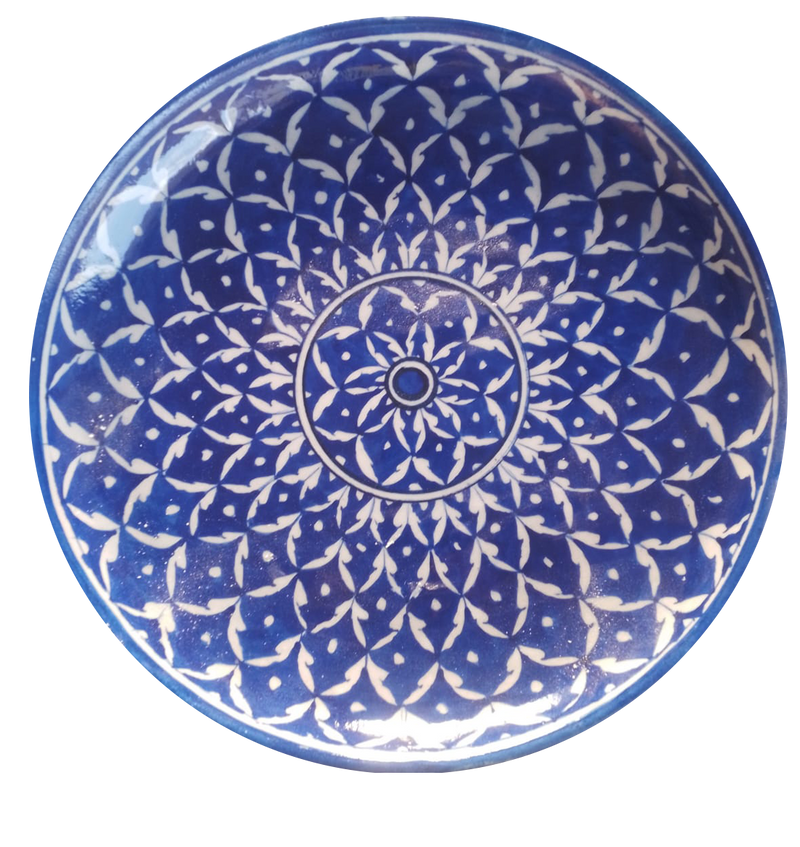 Buy Petal and leaf pattern on plate in Blue pottery