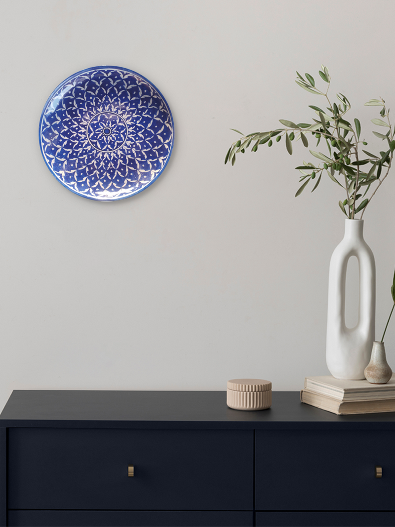 Petal and leaf pattern on plate in Blue pottery for sale