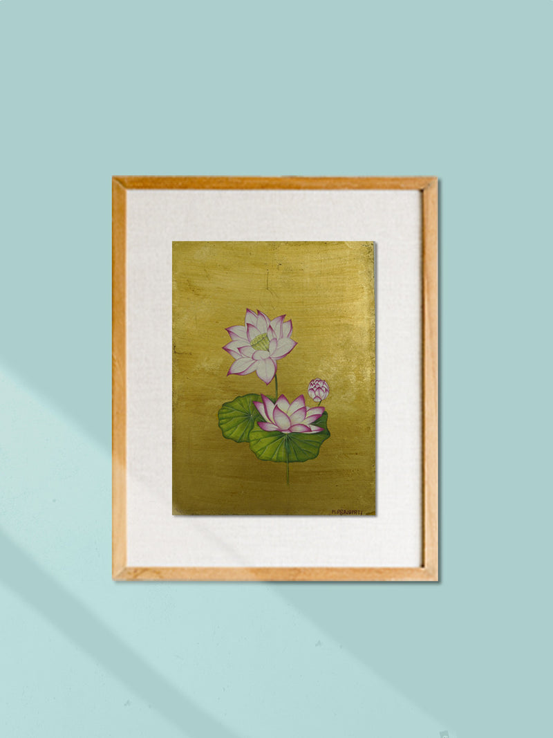 Shop Pink Lotus In Mughal Miniature by Mohan Prajapati