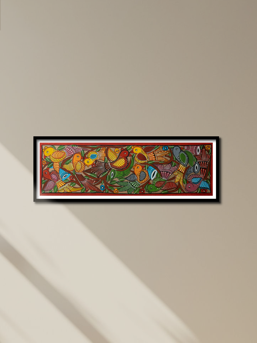 Polychromatic birds in Santhal Tribal Pattachitra  for sale