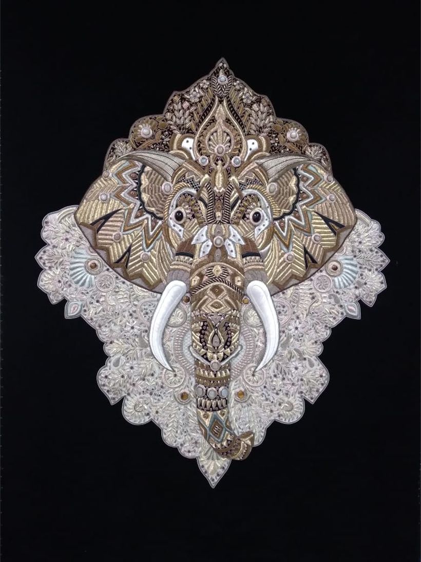 Order Online Portrayal of elephant’s head in Zari Zardozi Work by Mohd. Bilal