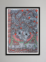 Buy Portrayal of elephants under a tree: Madhubani by Vibhuti Nath