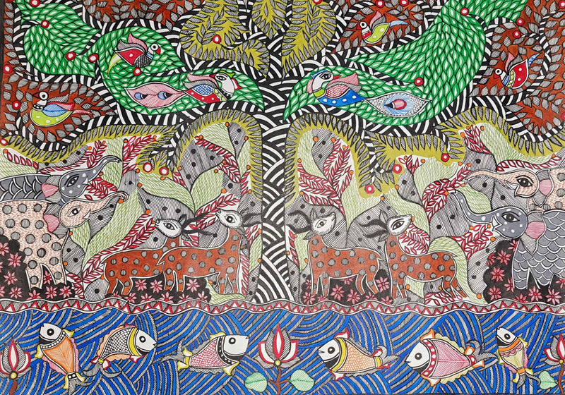 Order Portrayal of marine life beneath wildlife: Madhubani by Vibhuti Nath