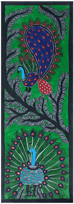 Order Online Portrayal of peacocks with green background: Madhubani by Vibhuti Nath