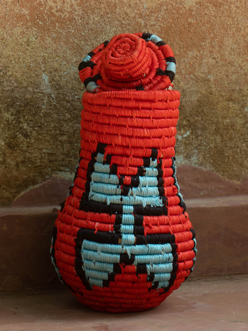 Pot in red in Sabai Grass Work by Gouri Mohapatra for sale