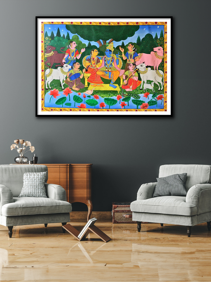 Radha Krishna  CHERIYAL SCROLL PAINTING FOR SALE