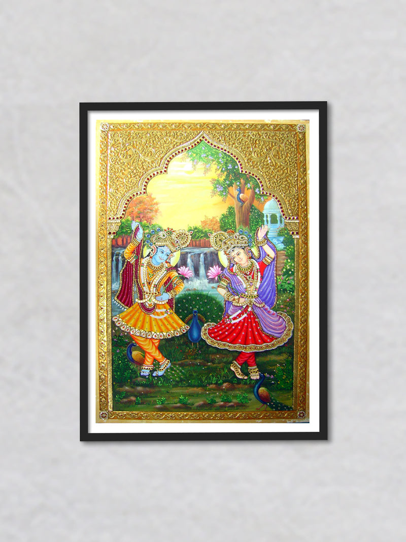 Radha-Krishna Dancing, Tanjore Painting by Sanjay Tandekar