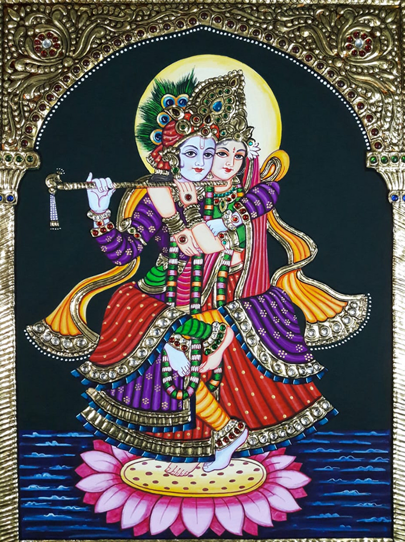 Buy Radha Krishna Jugal Jodi: Tanjore Painting by Sanjay Tandekar