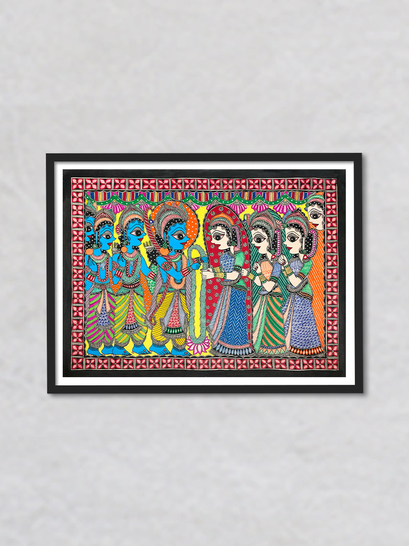 Radha Krishna, Madhubani Painting by Ambika devi