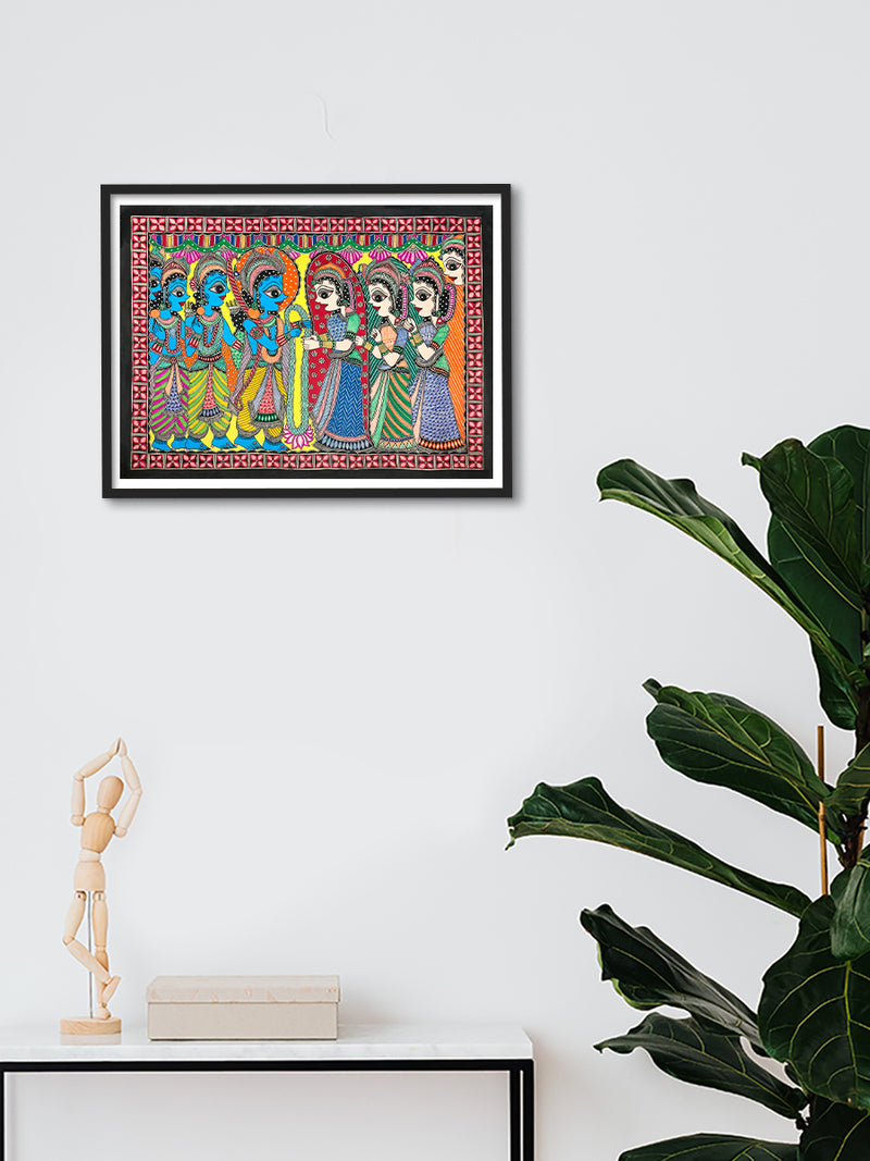 Radha Krishna, Madhubani Painting for sale