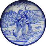 Radha Krishna illustration In Blue Pottery Plates by Shilp Guru Gopal Saini