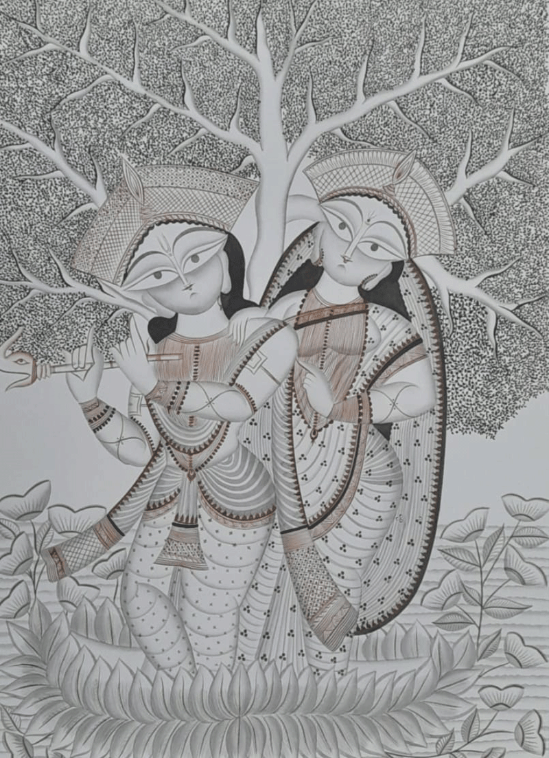 Buy Radha Krishna in Forest: Kalighat by Uttam Chitrakar